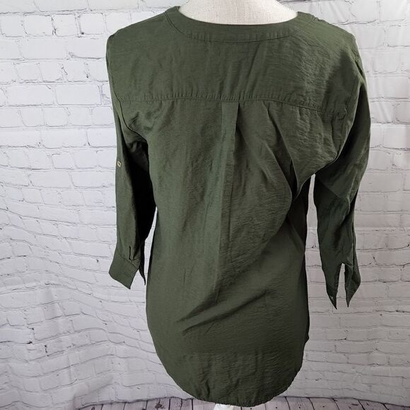 ROZ & ALI WOMEN'S ARMY GREEN TOP  1/4 QUARTER ZIP ROLL SLEEVE OPTION SIZE SMALL - Picture 5 of 7